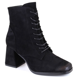 Stivaletti da donna in camoscio con lacci e cerniera, Potocki nero SZ12185
