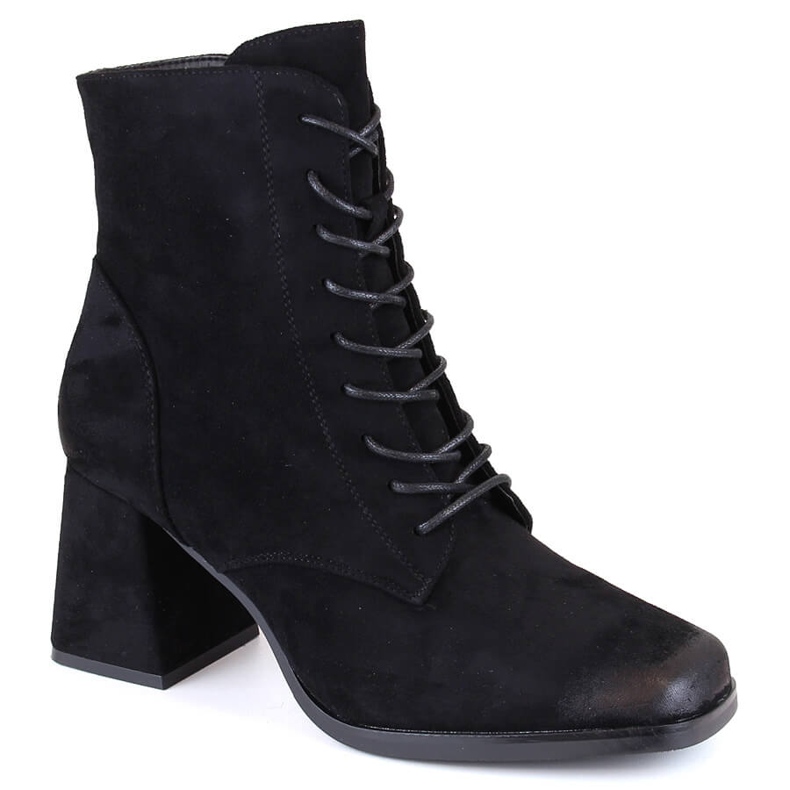 Stivaletti da donna in camoscio con lacci e cerniera, Potocki nero SZ12185