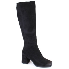 Stivali da donna in pelle scamosciata, isolanti con tacco alto, neri Potocki SZ12254 nero