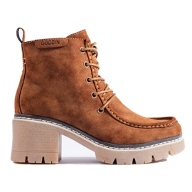 Goodin Stivaletti stringati in pelle scamosciata color cammello Shelovet marrone