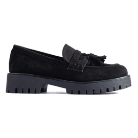 Mocassini Shelovet in camoscio nero con frange