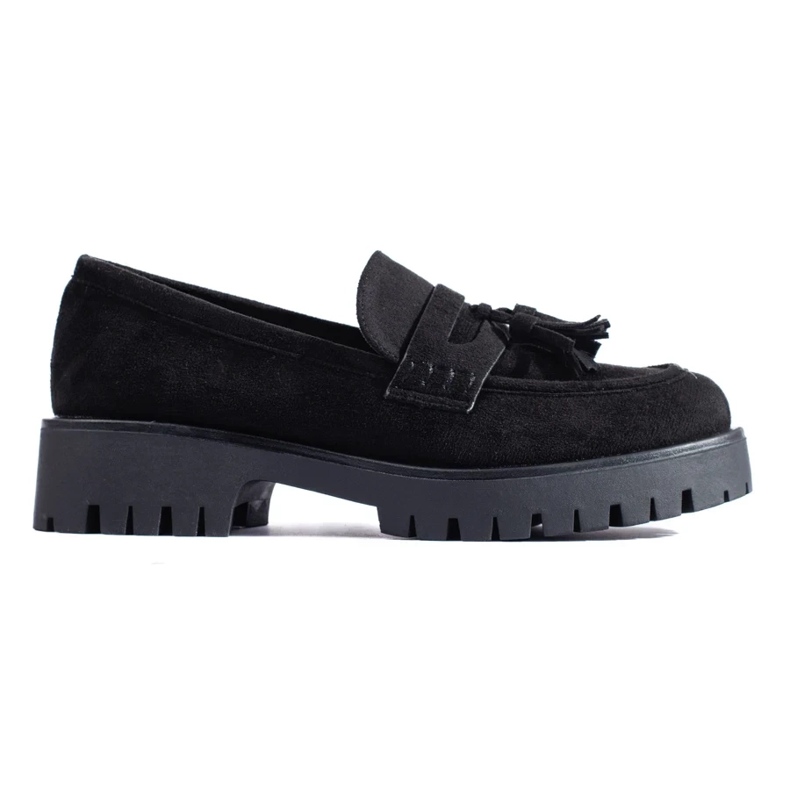 Mocassini Shelovet in camoscio nero con frange