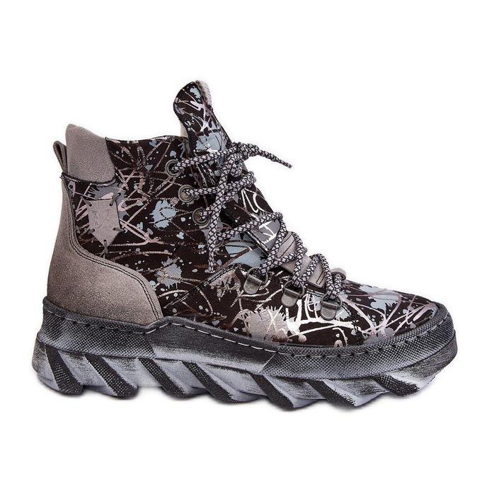 Stivaletti caldi da donna in pelle Maciejka 06146-03 Grigio nero