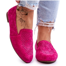 S.Barski Comodi Mocassini Traforati in Pelle Scamosciata Fucsia rosa