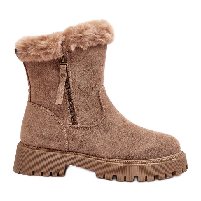 PE1 Stivaletti Da Donna In Camoscio Con Pelliccia, Hasiva Beige