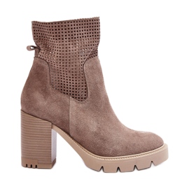Lewski Shoes Stivali da donna in pelle scamosciata traforata con tacco alto, Beige Lewski 3386