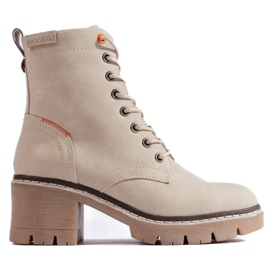 Stivaletti Shelovet stringati in camoscio beige con tacco largo