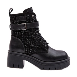 Stivaletti Worker in Pelle Decorati con Strass GOE MM2N4041 Nero