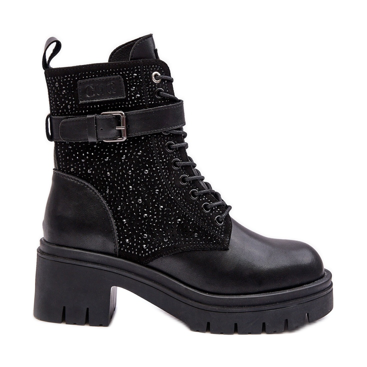 Stivaletti Worker in Pelle Decorati con Strass GOE MM2N4041 Nero