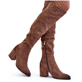 Vinceza Stivali Sopra il Ginocchio da Donna in Camoscio Beige Favana