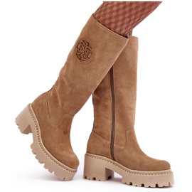 Lewski Shoes Stivali sopra il ginocchio in pelle scamosciata da donna Beige Lewski 3367