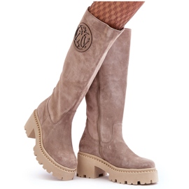 Lewski Shoes Stivali Sopra il Ginocchio in Pelle Scamosciata da Donna Beige Scuro Lewski 3367