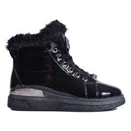 Stivaletti stringati Shelovet neri con pelliccia nero