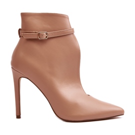 WS1 Stivaletti da Donna in Pelle con Tacco Alto, Beige Amalundi
