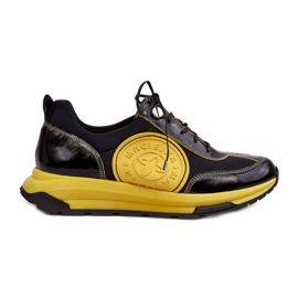 Scarpe sportive in pelle da donna Maciejka 06295-01 Nero-Giallo