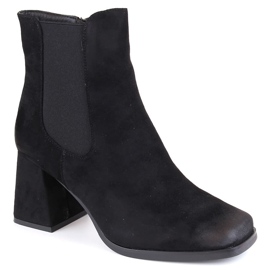 Stivaletti da donna in pelle scamosciata con tacco alto decorativo, Potocki nero SZ12183