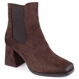 Stivaletti da donna in pelle scamosciata con tacco decorativo, marrone, Potocki SZ12183