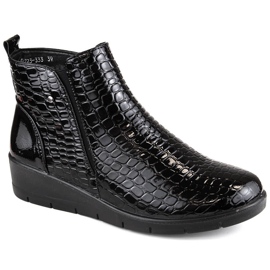 Stivaletti da donna in vernice nera con zeppa sul cavallo, T.Sokolski Z23-333 nero
