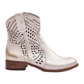 Lewski Shoes Stivali da cowboy traforati in pelle da donna dorati Lewski 3305/2 bianco