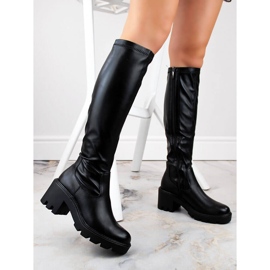 Stivali da donna con tacco alto e plateau, elastici, isolanti, neri Potocki SZ12267 nero
