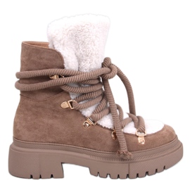 Stivali da neve in pelle di pecora Shea Khaki marrone