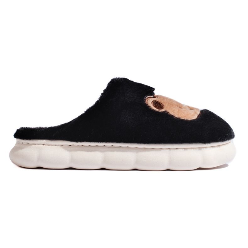 Pantofole in pelliccia nera con orsetto nero