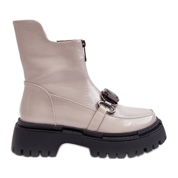 S.Barski Stivali con cerniera da donna in vernice D&amp;A MR870-94 Grigio chiaro beige