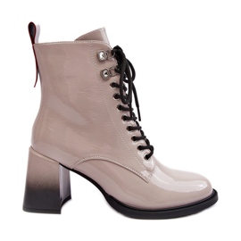 S.Barski Stivaletti in pelle verniciata D&amp;A MR870-06 Grigio chiaro beige
