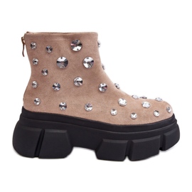 S.Barski Stivali isolanti in pelle scamosciata con cristalli D&amp;A MR870-83 Beige