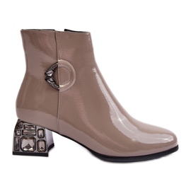 S.Barski Stivaletti Da Donna In Vernice Con Tacco Alto Decorato D&amp;A MR870-93 Grigio beige