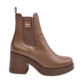 Stivali con tacco alto in pelle da donna Lemar Marrone Kodra