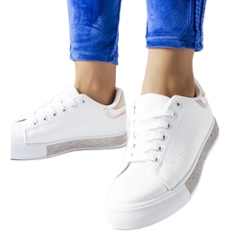 Sneakers bianche e beige con strass Dina bianca