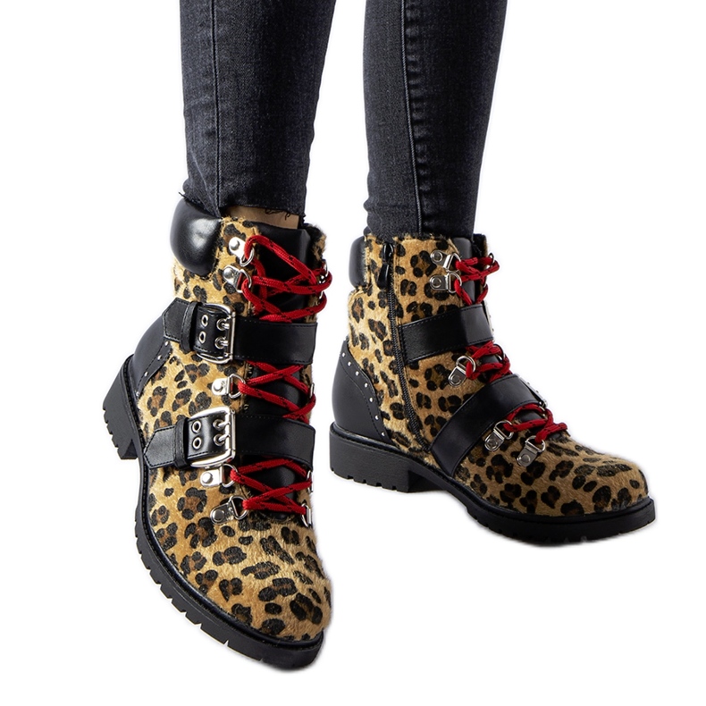 Stivaletti Baltimore con stampa leopardata neri e beige