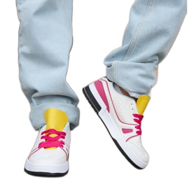 Sneakers Archie bianche e rosa con linguetta gialla bianco