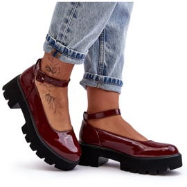 WS1 Scarpe da donna in vernice con tacco basso e fibbia, Owena bordeaux rosso