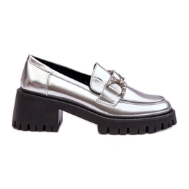 Scarpe da donna in pelle con tacco grosso, Lemmitty argento