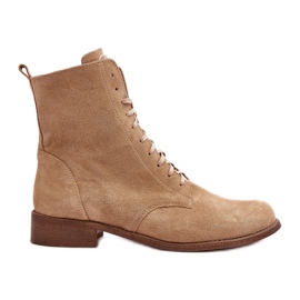 Stivaletti stringati da donna in camoscio Nicole 2848 Beige