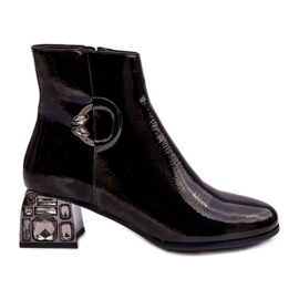 S.Barski Stivaletti Da Donna In Vernice Con Tacco Alto Decorato D&amp;A MR870-93 Nero