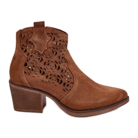 S.Barski Stivali da cowboy traforati in pelle scamosciata D&amp;A SN622-21 Cammello marrone