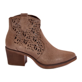S.Barski Stivali da cowboy traforati in pelle scamosciata D&amp;A SN622-21 Beige scuro