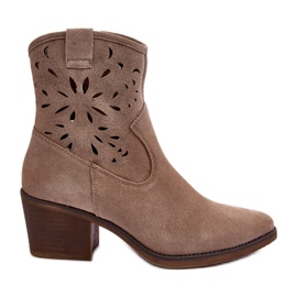 S.Barski Stivali da cowboy traforati in pelle scamosciata D&amp;A SN622-20 Beige scuro