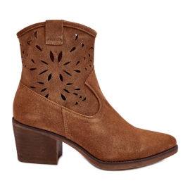S.Barski Stivali da cowboy traforati in pelle scamosciata D&amp;A SN622-20 Cammello marrone