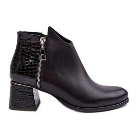 PA2 Stivaletti in pelle da donna con tacco basso Zazoo 4111 Nero