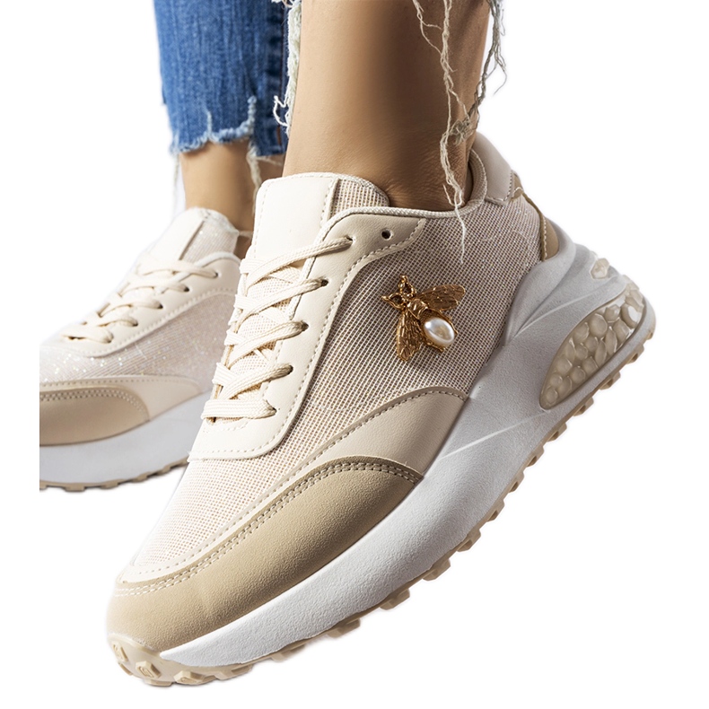 Sneakers beige e bianche con filo decorativo Acciano