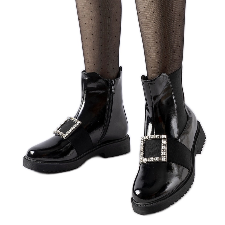 Stivaletti in vernice nera con strass Lisandro nero