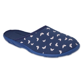 Ciabatte da donna Befado 235D192 blu con farfalle bianche