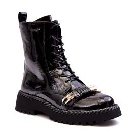 Stivaletti da donna in vernice con decorazione neri S.Barski MR870-67 nero