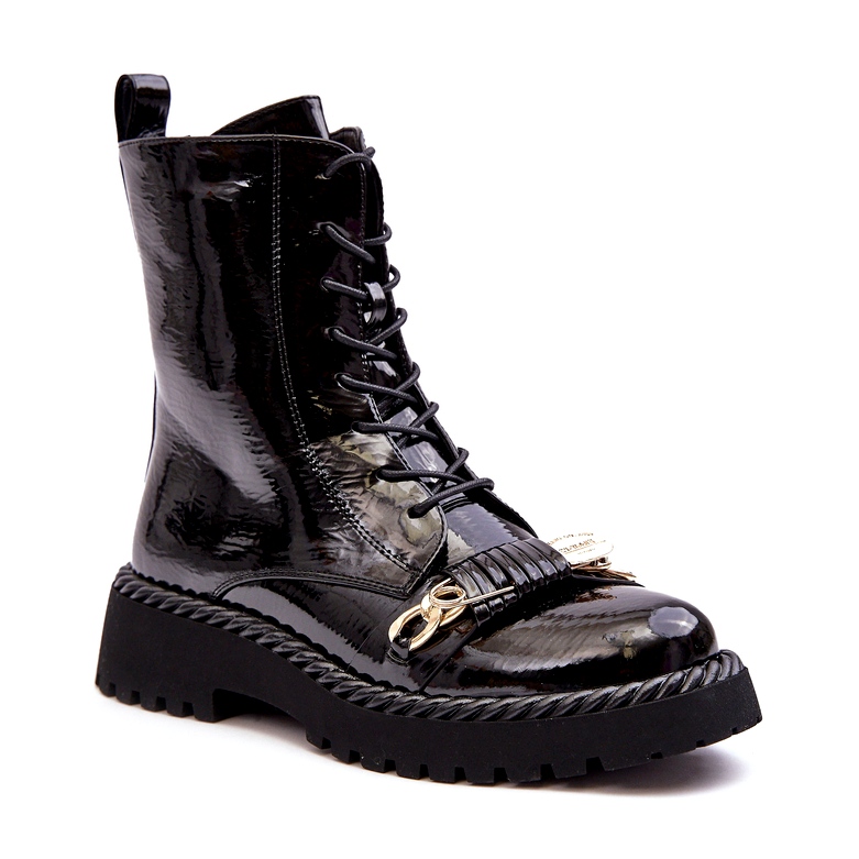 Stivaletti da donna in vernice con decorazione neri S.Barski MR870-67 nero