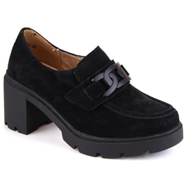Scarpe in pelle scamosciata, mocassini con tacco alto e plateau, nero Filippo DP4785