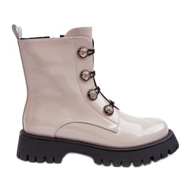 S.Barski Stivaletti isolanti da donna con bottoni decorativi D&amp;A MR870-51 Beige chiaro